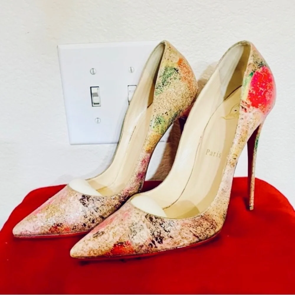 Christian Louboutin So Kate, Multicolor Abstract Cork Glitter Pumps, EU39